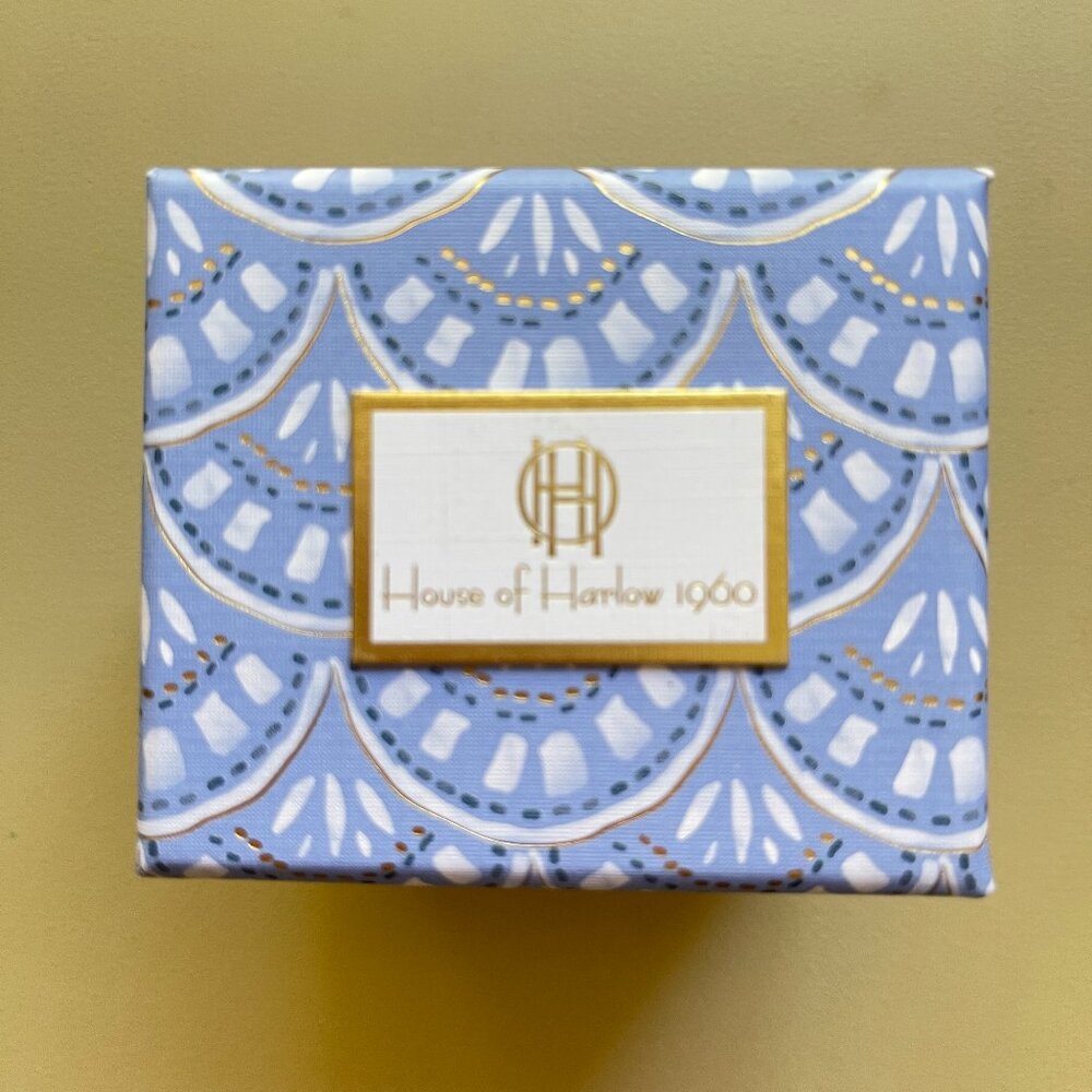 New House of Harlow 1960 Earrings Gold Shell Pearl Dangle Pierced Beach in Box - Picture 3 of 11